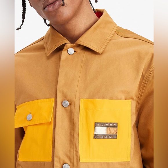 Tommy Hilfiger Tommy Jeans Men's Colorblocked Chore Jacket Size XL Tan & Yellow - Picture 2 of 12